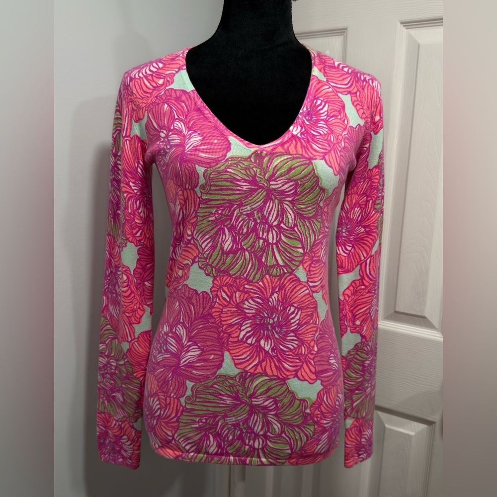 Lilly Pulitzer Pink and Green Floral Long Sleeve Top